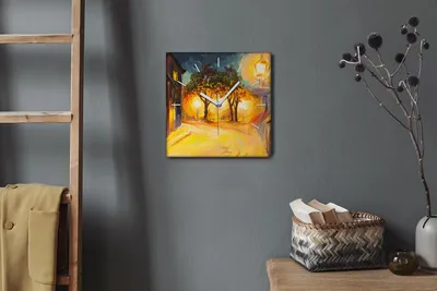 Produktbild von Coloray Hodiny Unikátní 30x30 cm  Tiché hodiny Pro obývací pokoj a kuchyň Nástěnné hodiny Plátno Bílé ručičky hodin - Město Night Light Tree
