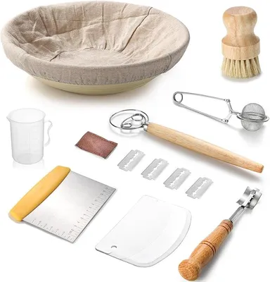 Imagen del producto de Cesta para fermentación de masa, cesta redonda para masa madre (30 x 8 cm), accesorios para hornear pan de masa madre, set de inicio para masa madre