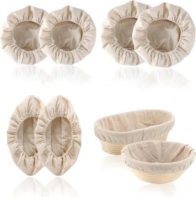 Produktbild von Gärkörbchen Tuch 6 Stück, Leinen, 3 Größen, für Brotbackformen, beige