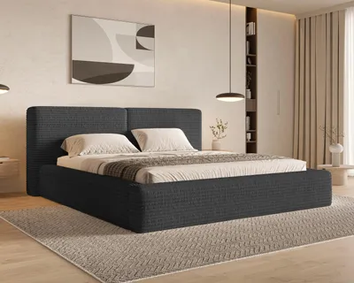Produktbild von Chilly Möbel Design Bett Nolia - Polsterbett mit stabilem Metallrahmen, Bettkasten, Lattenrost und gemütlichem Kopfteil 180x200 cm / Cord Rib / Schwarz