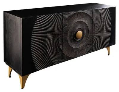 Productafbeelding van Buffet 140 cm 3 deuren zwart en goud hout - Collectie Solaria