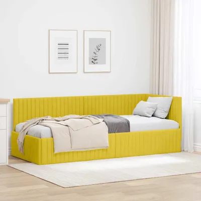 Zdjęcie produktu dla Maison Exclusive – narożna rama łóżka z zagłówkiem, kolor żółty, 80 cm x 200 cm, aksamit