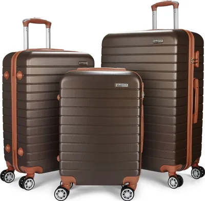 Produktbild von BRUBAKER Kofferset Paris - 3 tlg. Hartschalen Koffer Set mit Handgepäck - Trolleys mit Zahlenschloss und 4 Rollen, Braun und Hellbraun