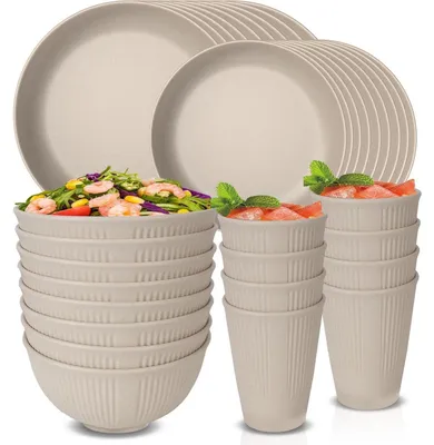 Immagine prodotto di Set di stoviglie per 8 persone, 32 pezzi, in plastica, color beige