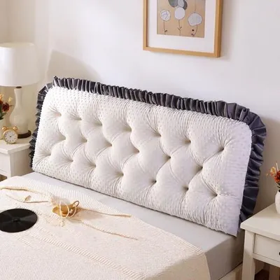 Produktbild von Samt-Rückenlehnenkissen, Rückenkissen, Lesekissen für Kopfteil und Schlafsofa, Lesekissen, Wandkissen, Lendenkissen für Sofa und Betten, Stützkissen,Weiß,150x50x15cm
