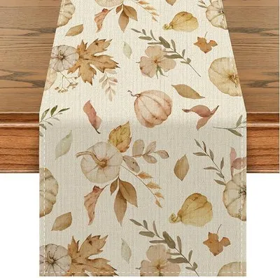 Produktbild von Herbst Tischläufer mit Ahornblättern und Kürbissen - Beige, 40 x 140 cm für Erntedankfest und Thanksgiving