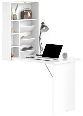 Produktbild von Wandklapptisch mit Ablagen fš¹r Wohnzimmer, Esszimmer, Bš¹ro, 93,8 x 60 x 147 cm, wei?