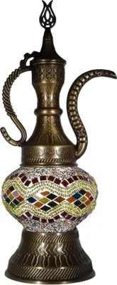 Obrázek produktu pro Východoasijská mozaiková stolní lampa (turecký ibrik) Ø 13 cm, ručně vyrobená, s mosazným kováním, max. 40 W.