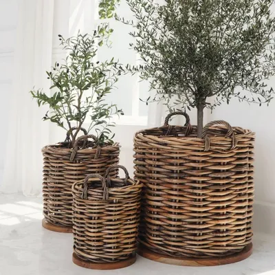 Produktbild von Dickes CL Rattan Korb CESTINO braun ca.D55cm Teakbodenplatte