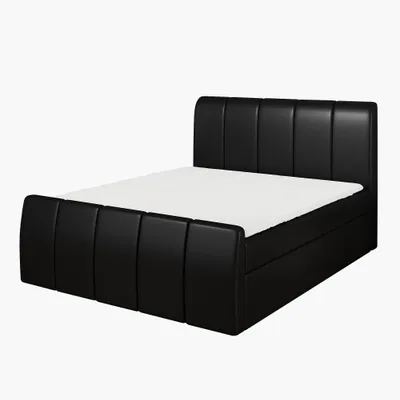 Produktbild von Boxspringbett KARIS 180x200 mit Bettkasten, Topper und gepolstertem Kopfteil. Farbe: Schwarz