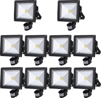 Produktbild von Greenmigo 10x 30W LED Strahler Fluter + Bewegungsmelder Warmweiß warmweiss Objektbeleuchtung Außenstrahler Wandstrahler Flutlichtstrahler Scheinwerfer Gartenlampe IP65 85V-265V