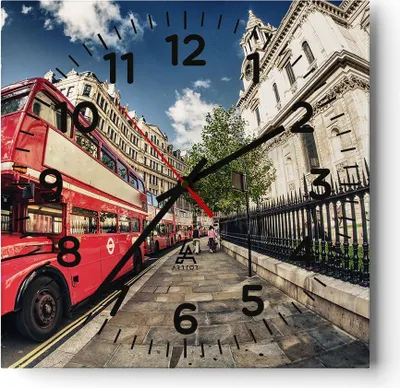 Produktbild von Wanduhr - Quadrat - Glasuhr - Architektur London Stadt - 30x30cm - Schleichendes Uhrwerk - Lautlos - zum Aufhängen bereit - Dekoration Modern - Wanddekoration aus Glas - C4AC30x30-2405