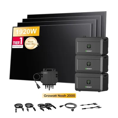 Produktbild von Powerness® Balkonkraftwerk mit Speicher 6144Wh 3x NOAH 2000 Speicher mit 800W Wechselrichter und 1920W Full Black Bifazial Solarmodule 0% VAT