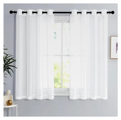 Produktbild von Scheibengardinen 120 cm lang, Ösen-Vorhang, weiß, transparent, Bistrogardine, modern, Voile, 2er Set, H 120 x B 140 cm