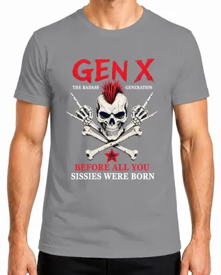 Imagen del producto de Camiseta para hombre "Gen X: La generación rebelde", diseño "Punk Rocker Statement", color gris, talla L