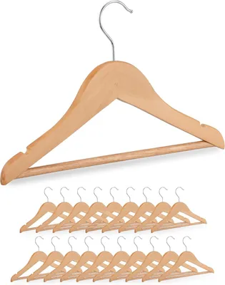 Immagine prodotto di Appendiabiti per bambini - Set da 20 - Appendiabiti in legno per bambini - Gancio girevole - Barra per pantaloni e intagli - Naturale