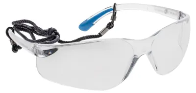Produktbild von Schutzbrille SAUER klar/blau, kratzfest, UV 385, EN 166, mit Brillenband – Högert Technik