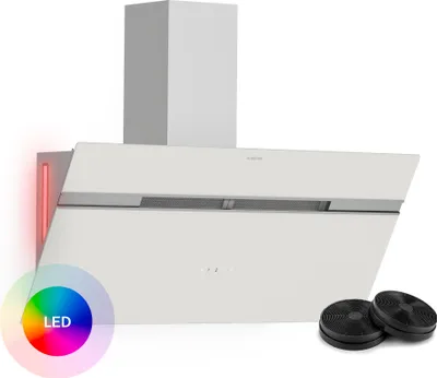 Obrázek produktu pro Klarstein Smart Alina digestoř – 90 cm, průtok vzduchu 615 m³/h, dotykové ovládání, energetická účinnost A, LED osvětlení, recirkulace a odsávání vzduchu, hlučnost 54 dB, bílá