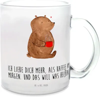 Produktbild von Mr. & Mrs. Panda Haferl Bär Morgenkaffee - Transparent - Geschenk, für Partner, Freundin, Mitbringsel, Valentinstag, Hochzeitstag, Häferl, Tee Tasse, Teeglas, Frauen