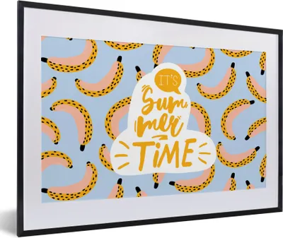 Produktbild von MuchoWow® Gerahmtes Poster Sommer - Banane - Rosa 60x40 cm - Poster mit Schwarzem Bilderrahmen Wandposter Rahmen Foto Bilder - Schlafzimmer - Plakat in Rahmen - Drucken