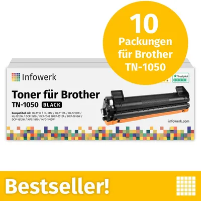 Produktbild von : Infowerk Toner für Brother TN1050, Kompatibel mit Brother DCP 1510, HL 1110, MFC 1810, u.v.m., 10 Stück