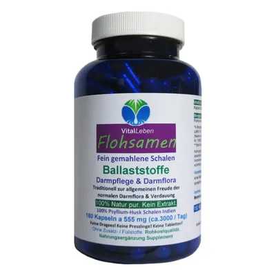 Produktbild von Flohsamen Premium feine Flohsamenschalen INDIEN 180 Psyllium Ballaststoff Kapseln NATUR pur OHNE Zusatzstoffe
