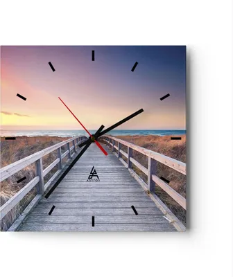 Produktbild von Wanduhr - Quadrat - Glasuhr - Weg Meer Brücke - 40x40cm - Schleichendes Uhrwerk - Lautlos - zum Aufhängen bereit - Dekoration Modern - Wanddekoration aus Glas - C3AC40x40-4948