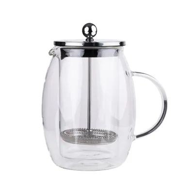 Produktbild von 0,5L Kaffeebereiter Kaffeedrücker Teebereiter Stempelkanne Teezubereiter Glas Teebereiter Kaffeebrüher Kaffeepresse Stempelkanne Edelstahl Fässchen
