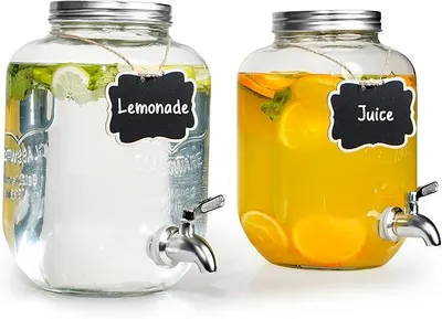 Produktbild von Getränkespender aus Glas mit Zapfhahn, 4 l, für Partys – verwendbar für Cocktails, Saft, Wasser, Getränke