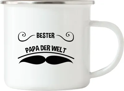Produktbild von Bester Papa Emaille Tasse Spruch Vatertag Geschenkidee Bester Papa Dad Bart