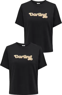 Produktbild von JDY 2er-SET Design T-Shirt Legeres Oberteil mit Rundhals und Schriftzug Größe: M