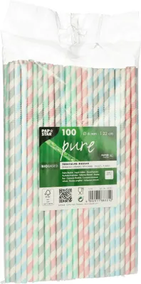 Produktbild von PAPSTAR Papier-Trinkhalm "Stripes" 220 mm farbig sortiert 100 Stück