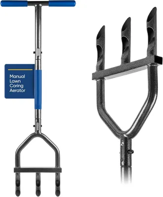 Produktbild von Aerifizierer für Rasen, 2-in-1 Rasenlüfter 100cm, Rasenbelüfter mit 3 Hohlspoon, Rasenkernlüfter mit Reinigungswerkzeug, Rasenspecht Rasenpflege