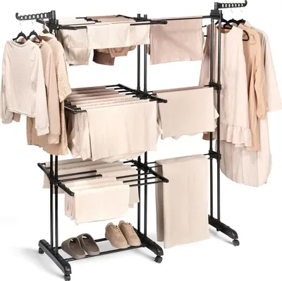 Obrázok produktu pre Rozšíriteľný čierny kovový sušiak na bielizeň XXL 78-130x64x172 cm