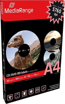 Produktbild von 100 MediaRange CD DVD BD-R Etiketten 50 Blatt 118 x 41