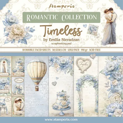 Produktbild von STAMPERIA INTERNATIONAL Scrapbook-Block Timeless 30,5x30,5 cm Blau Beige beidseitig bedruckt 190 g/m² 10 Bögen