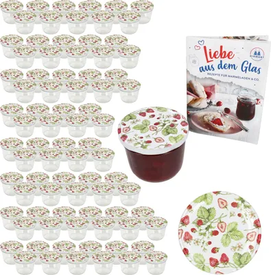 Image de 100 pots en verre de 230 ml, fraise des bois, couvercle diamant, recette de sucre