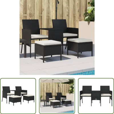 Produktbild von The Living Store Gartensofa 2-Sitzer mit Tisch und Hockern Schwarz Poly Rattan