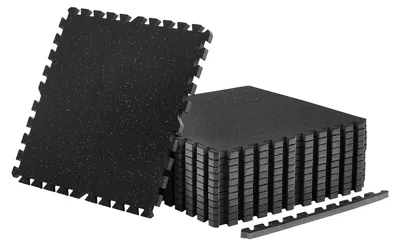 Produktbild von SucceBuy 12 x Puzzlematte Bodenschutzmatte 61 x 61 x 2 cm, Hochdichte EVA-Schaumstoffmatte, Ineinandergreifende Fitnessmatte Gymnastikmatte Sportmatte, Trainingsmatte (Schwarz) mit Grauen Punkten