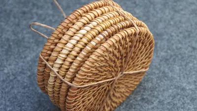 Obrázek produktu pro Rotan podtácky na sklenice - ruční výroba - sada 6 kusů - přírodní materiál