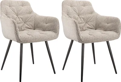Immagine prodotto di set di 2 sedie da pranzo con braccioli, tessuto bouclé, rivestimento morbido, moderno, confortevole, robusto, struttura in metallo