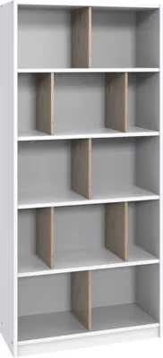 Produktbild von Jugendzimmer-Regal 90 cm breit in weiß mit Eiche, mit 12 Fächern NOLI-43