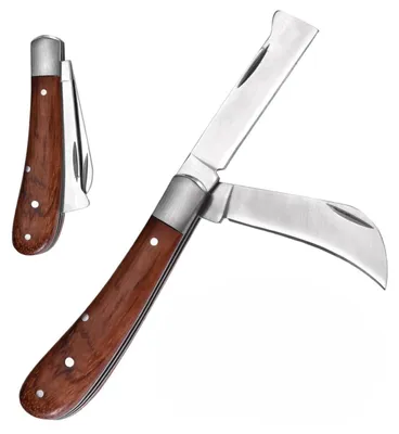 Immagine prodotto di Coltello da giardino, coltello per innesti con 2 lame, coltello per innesti per alberi da frutto, coltello multiuso da tasca
