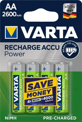 Produktbild von Varta 05716, Wiederaufladbarer Akku, AA, Nickel-Metallhydrid (NiMH), 1,2 V, 4 Stück(e), 2600 mAh