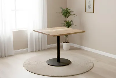 Produktbild von Bistrotisch eckig Runde Kante 90 x 90 cm Akazienholz natur massiv Säulengestell-rund schwarz EMILE
