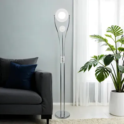 Obrázek produktu pro Moderní stojací lampa "Rennes" chromovaná bílá kovová stojací lampa do obývacího pokoje