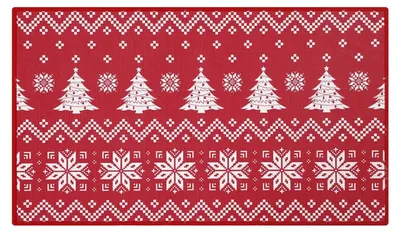 Zdjęcie produktu dla Wycieraczka, antypoślizgowy spód, świąteczny wzór bożonarodzeniowy, kolor czerwony, 50 x 80 cm