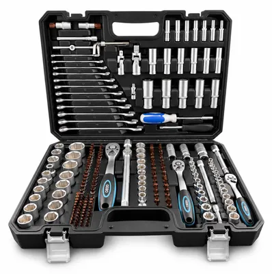 Immagine prodotto di Valigetta utensili professionale, set di chiavi a bussola, inserti Torx cricchetti, chiavi combinate, chiavi a Esagono, prolunghe, kit attrezzi per auto, officina fai-da-te con attacchi 1/4" 1/2'' 3/8'', 216 pezzi Gebo Tools
