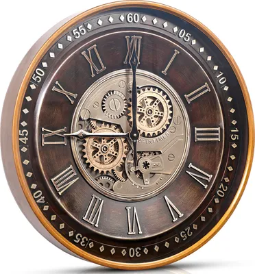Produktbild von samilito Wanduhr 61 cm, echte bewegliche Zahnräder, leise, Metall Antikgold, große römische Ziffern, Steampunk