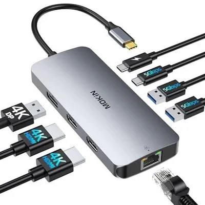 Zdjęcie produktu dla Stacja dokująca USB c 8 w 1 do laptopa 3 monitory 4K ethernet